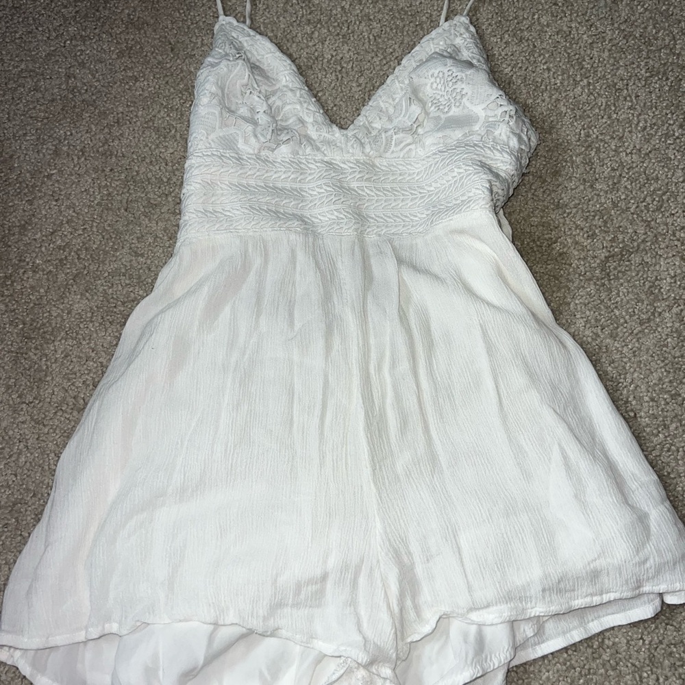 Elegant White Lace Trim Romper